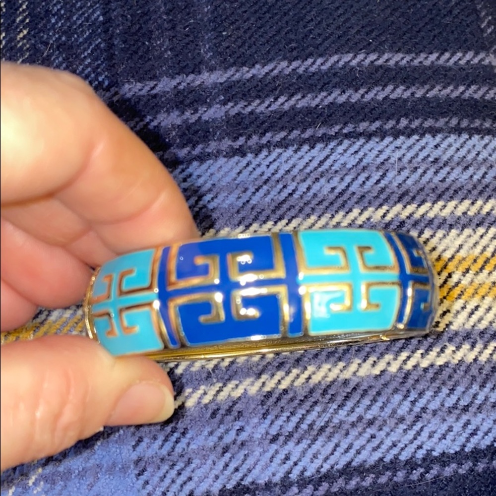Fornash Greek key turquoise navy hinge bangle